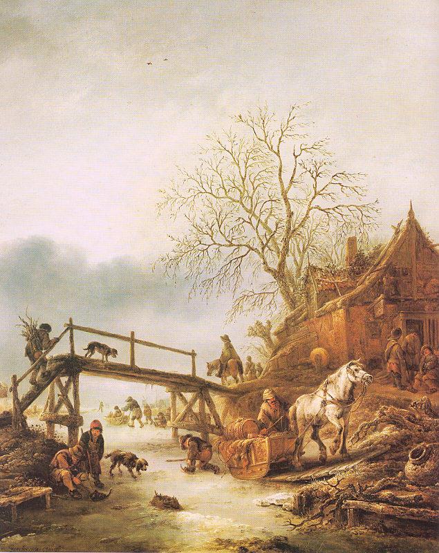 Ostade, Isaack Jansz. van A Winter Scene with an Inn Germany oil painting art